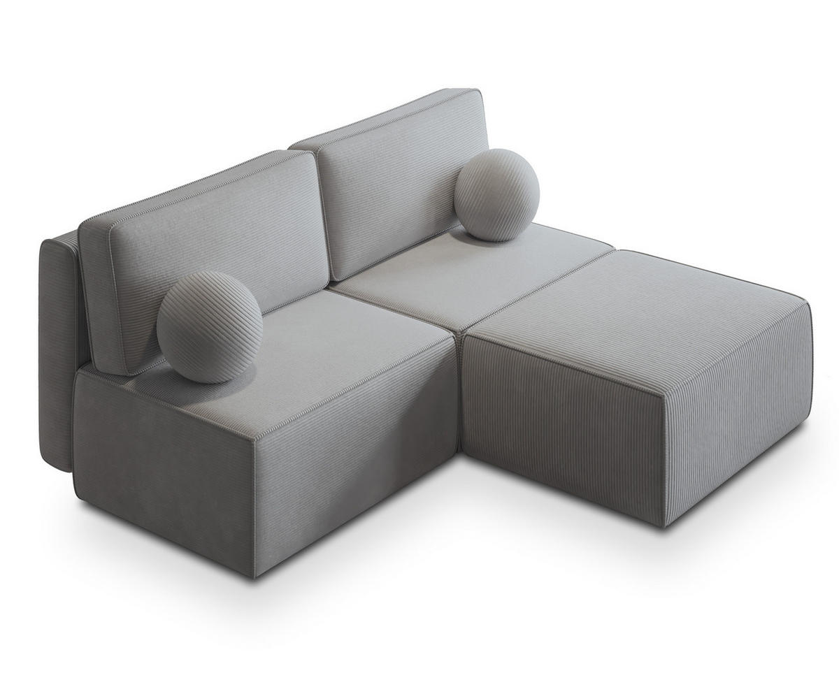 ECKSOFA VARNA P Hellgrau Kordstoff mit Schlaffunktion - Hellgrau, Holz (196/158cm) - MASSENO