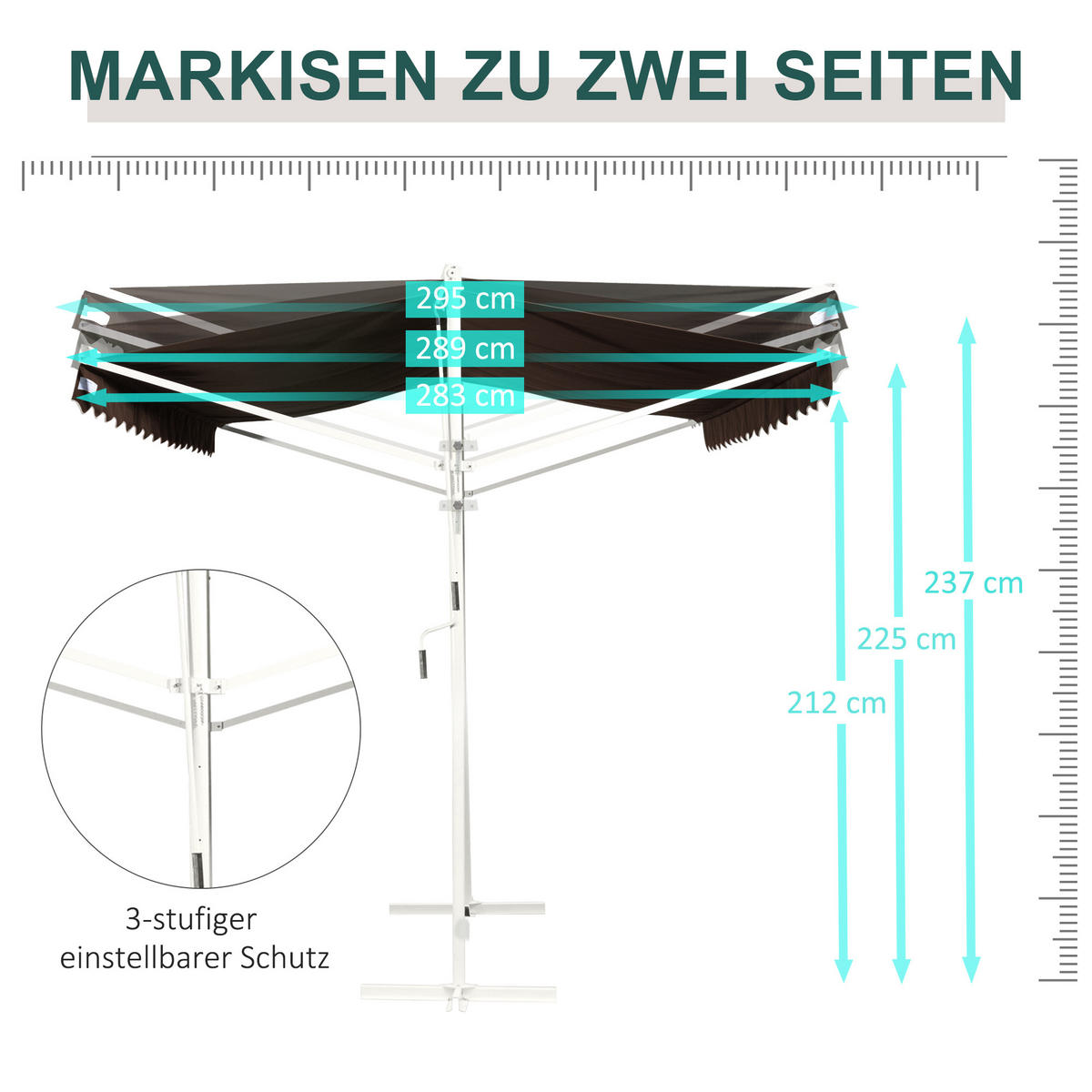 STANDMARKISE, Grau/Kaffee, Metall, Polyester - Braun, Kunststoff (298/255/395cm) - Outsunny