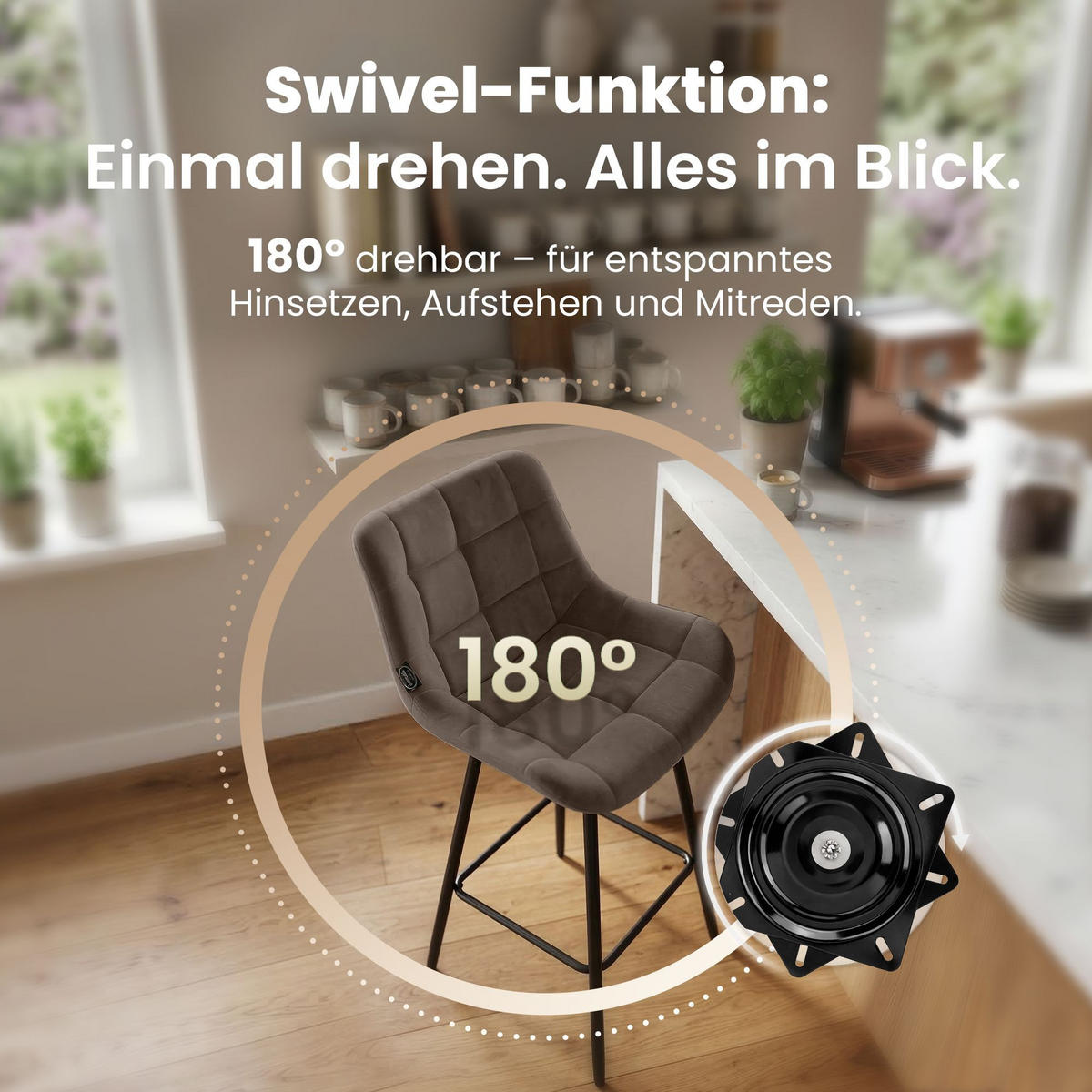 BARHOCKER Samt braun - Schwarz/Braun, Textil/Metall (49/105/56cm) - CLP