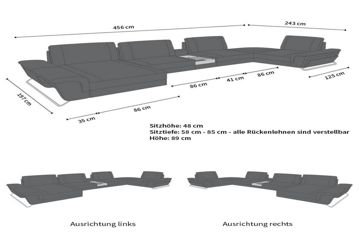 WOHNLANDSCHAFT Bari U - Weiß, Leder (456/89/243cm) - Sofa Dreams
