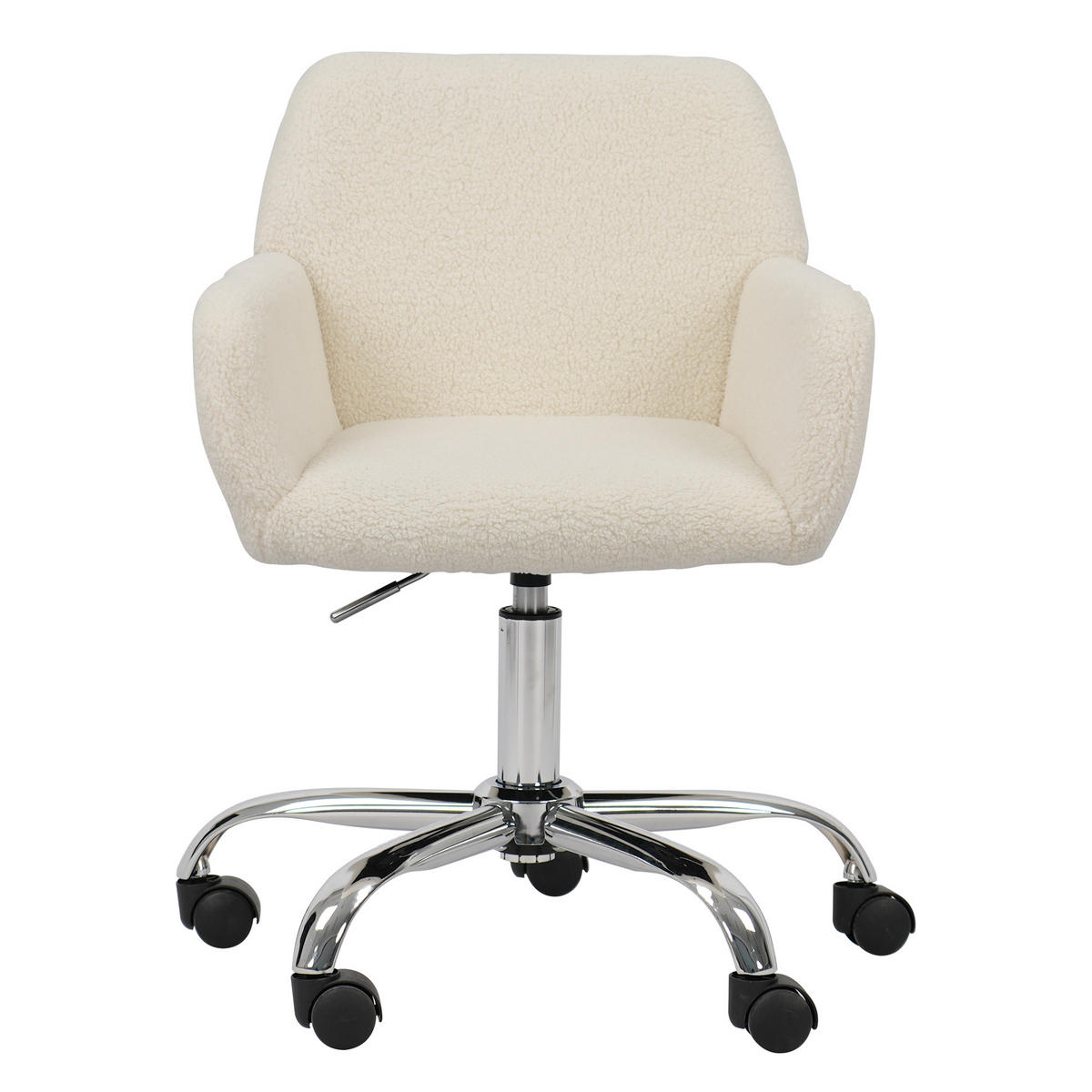DREHSTUHL DE-41052 mit Kunstfellbezug und silbernen Beinen Weiß - Weiß, Metall (53/55/53cm) - ComfortXL