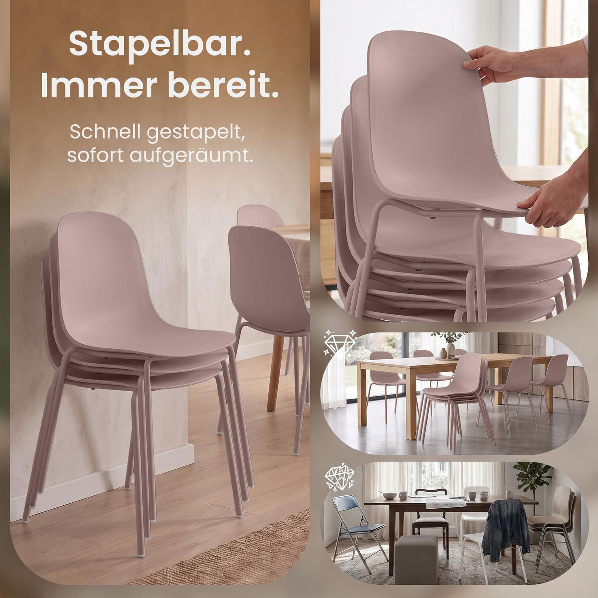 STAPELSTUHL 2 Kunststoff Pink - Pink, Kunststoff/Metall (51/85/55cm) - CLP