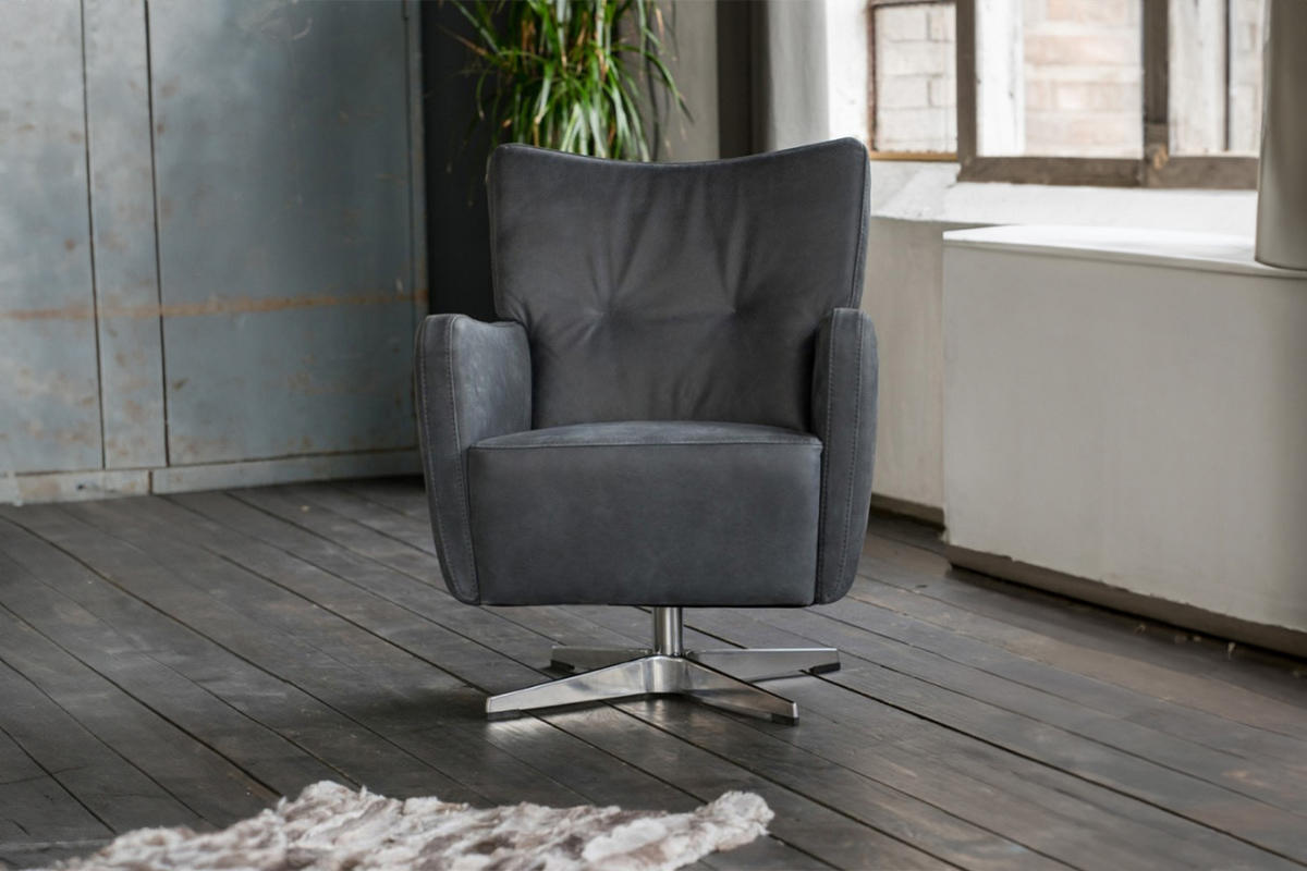 DREHSESSEL ALINE Schwarz Leder - Schwarz, Leder (68/87/72cm) - KAWOLA