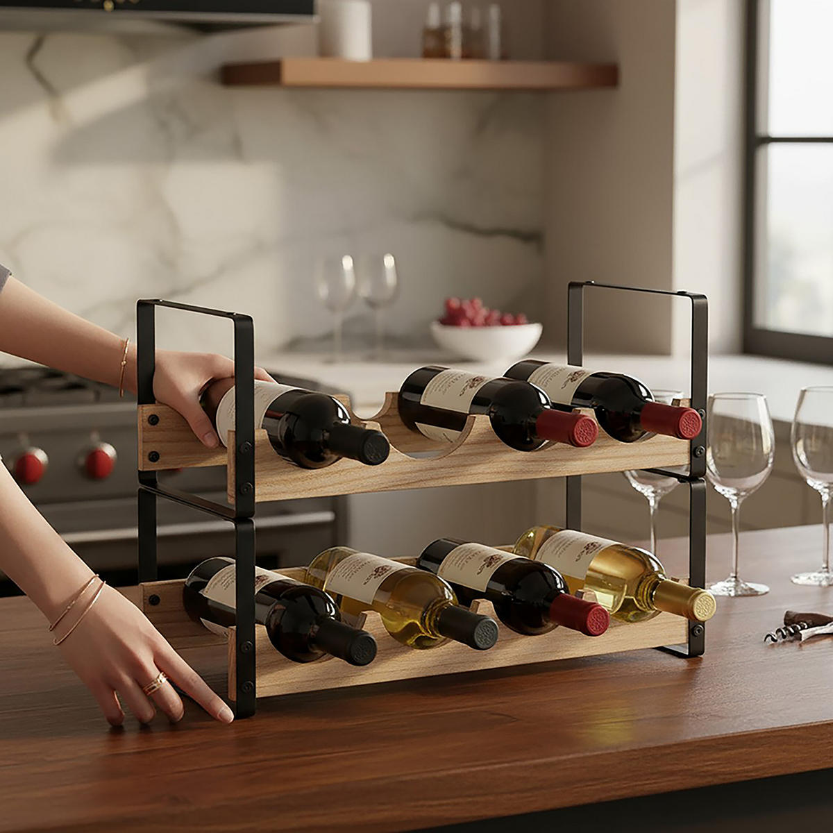 WEINREGAL - Multicolor, Holz/Metall (39.5/29/17.5cm) - Relaxdays