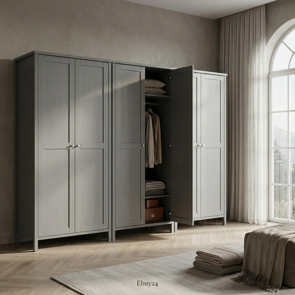 KLEIDERSCHRANK Tromsø Grau lackiert 267/50/195 cm - Grau, Holzwerkstoff (267/195/50cm) - ebuy24