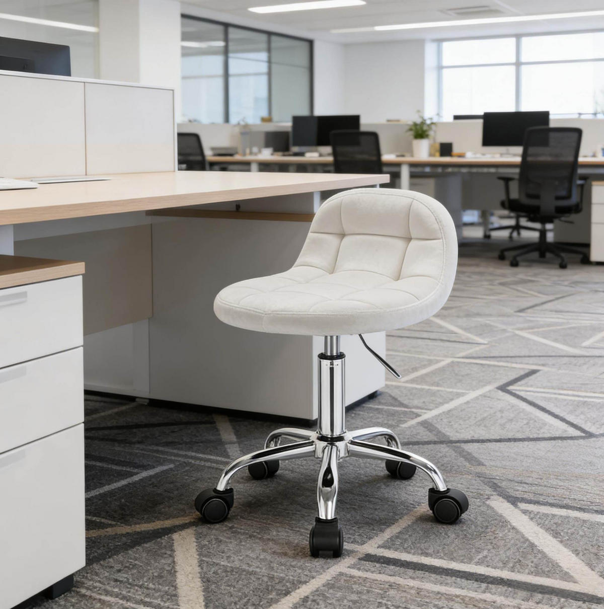 DREHSTUHL Bürostuhl 43/43/68 cm creme weiß aus Samt mit Rollen - Creme, Kunststoff (31/68/38cm) - OKWISH