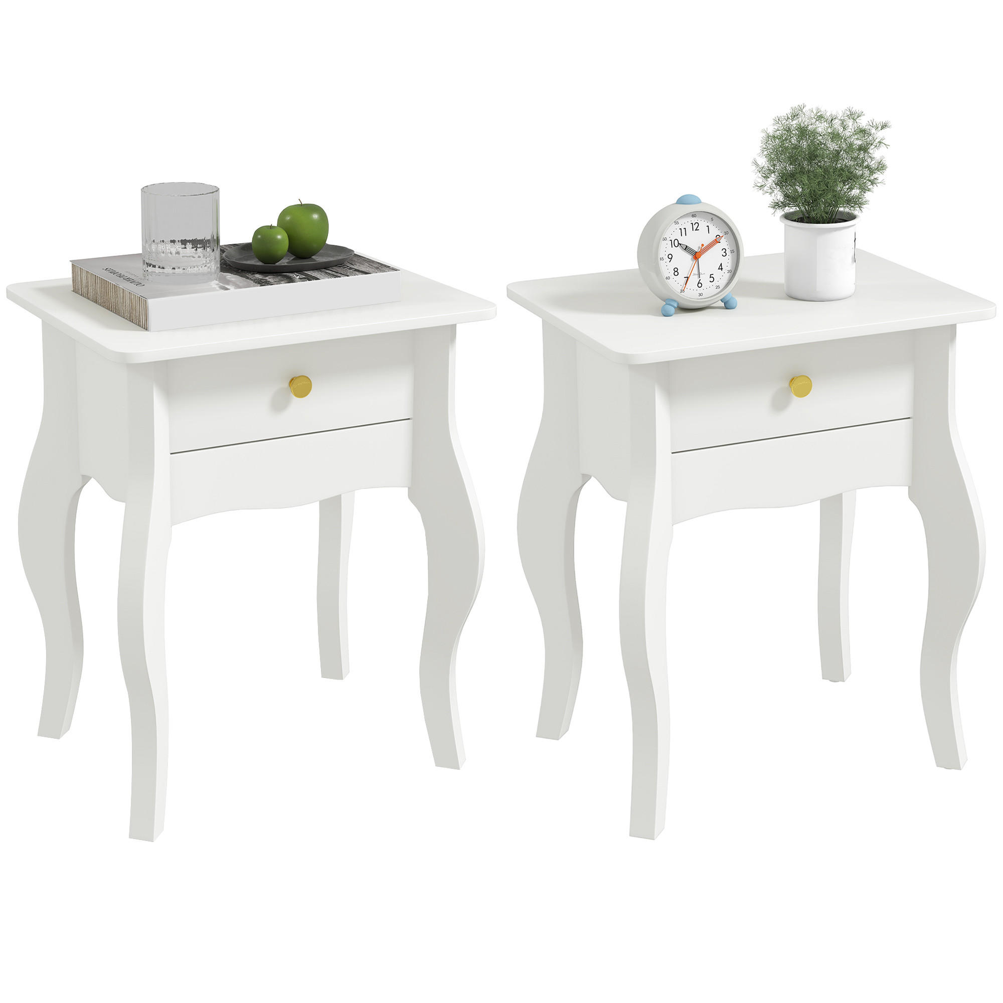 BEISTELLTISCH DE-15789 2er-Set mit Schublade Weiß - Weiß, Holzwerkstoff (45/35/55cm) - ComfortXL