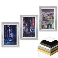 WANDBILDER 3er Set - 20x30 cm Silberner Rahmen - Neonlichter der nächtlichen Stadt - Silberfarben, Kunststoff (20/30cm) - ArtPrintCave