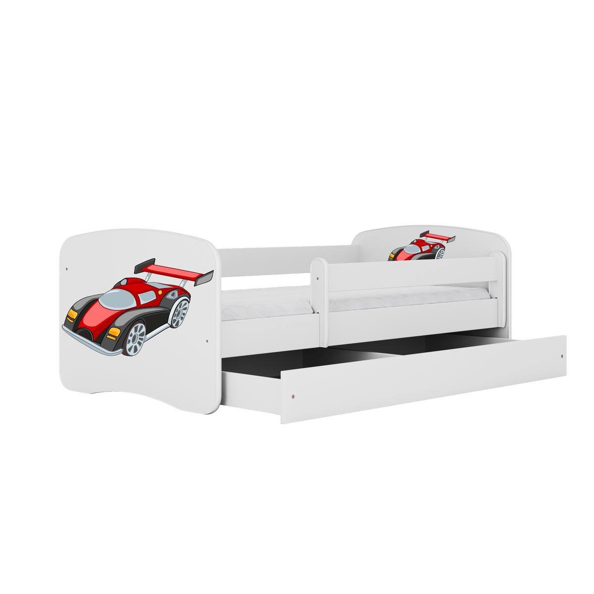 KINDERBETT Rennwagen mit Schublade und Matratze 160/80 - Weiß, Holzwerkstoff (80/160cm) - RAUMHIRSCH FURNITURE