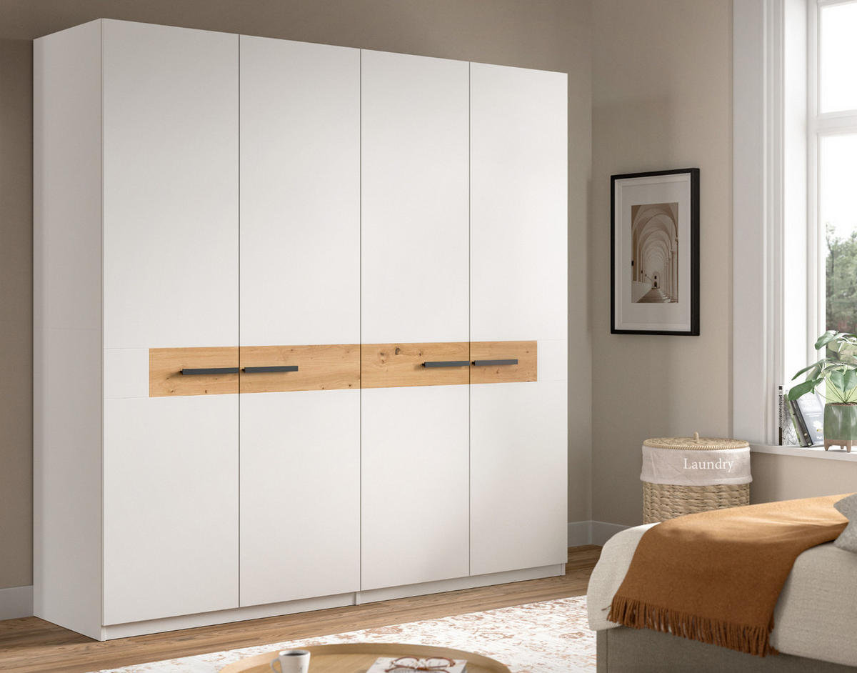 KLEIDERSCHRANK weiß, Artisan Eiche 200 x 201 cm, Drehtürenschrank 4-türig - Schwarz/Weiß, Holzwerkstoff/Kunststoff (200/201/55cm) - Inn.Furn