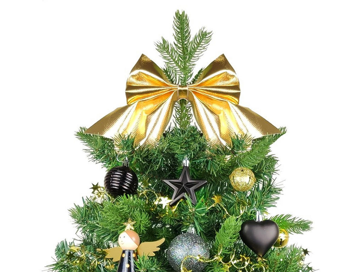 WEIHNACHTSBAUM künstlicher 60 cm mit LED-Beleuchtung, NACHTHIMMEL, mit 37 Weihnachtsbaumschmuck, Pflanztopf mit Jutesack - Goldfarben/Schwarz, Kunststoff/Stein (40/60cm) - LAALU