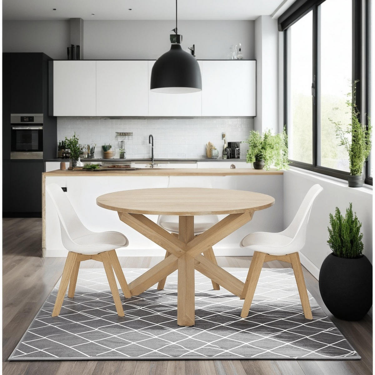 ESSTISCH Rund Massivholz Eiche Skandi-Stil FINAX, Beige 120x120x75 cm - Beige, Eichenholz/Holz (120/120/75cm) - KADIMA DESIGN