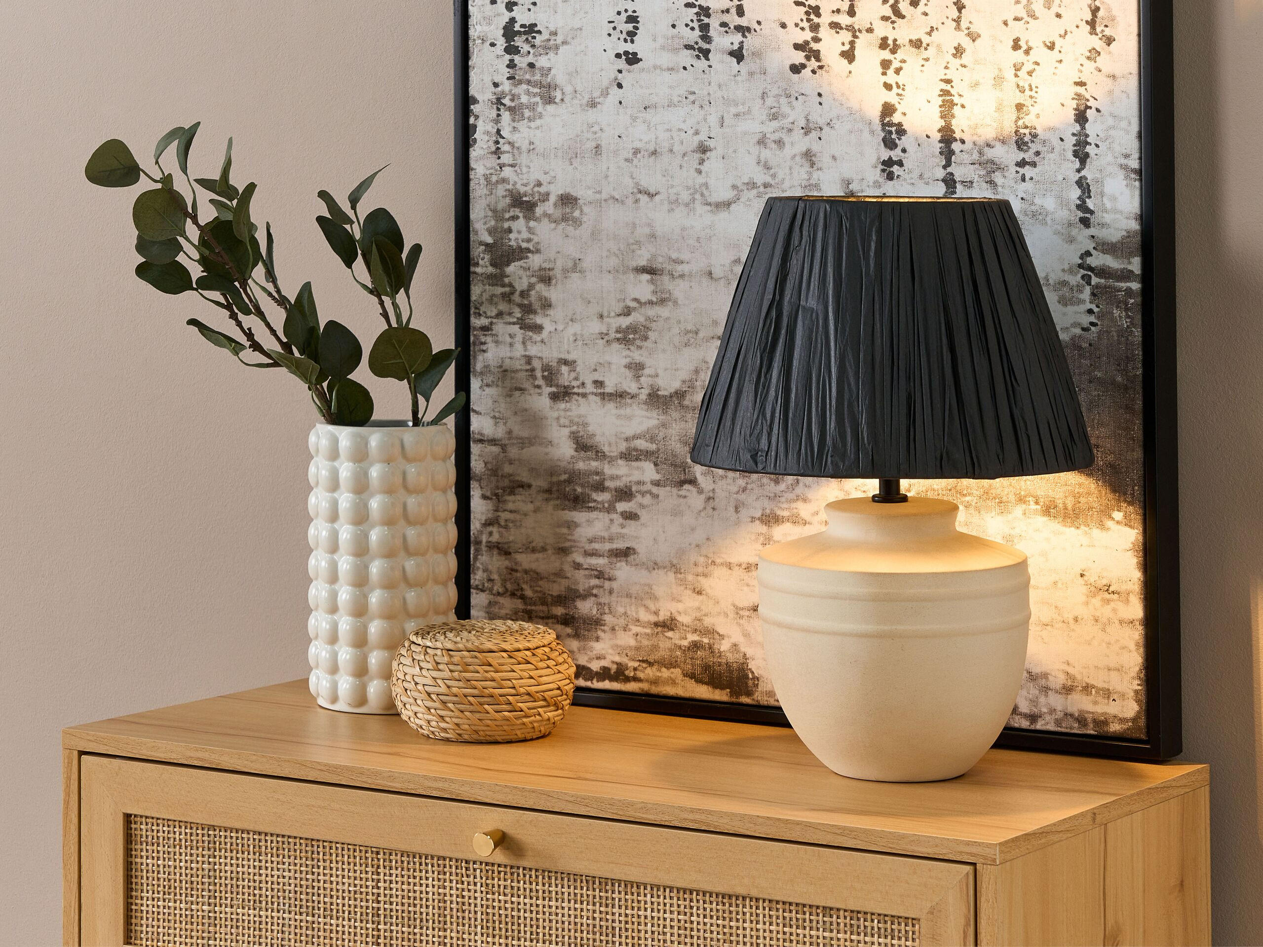 TISCHLAMPE Tigre 30/30/44 cm - Beige, Keramik (30/30/44cm) - Beliani