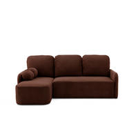 ECKSOFA CASPER L Links mit Schlaffunktion 132x198 Cord Dunkelbraun - Dunkelbraun/Schwarz, Holz/Kunststoff (217/145cm) - NACANAPA