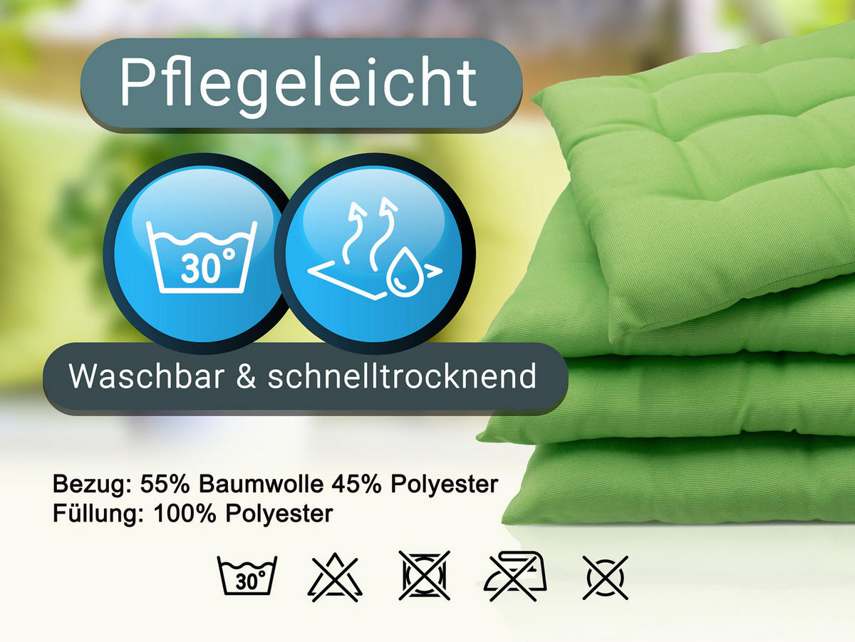 STUHLKISSEN, 4er-Set, 40x40 cm, 100% Polyester, Grün - Grün, Textil (40/40/3cm) - Zollner