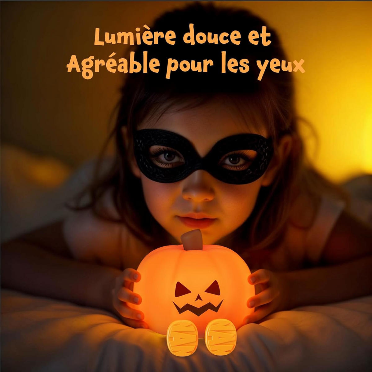 NIGHT LIGHT Kürbis Halloween Silikon Touch 3 Helligkeitsstufen wiederaufladbar für Kinder - Orange, Kunststoff (9.8/8/9.5cm)