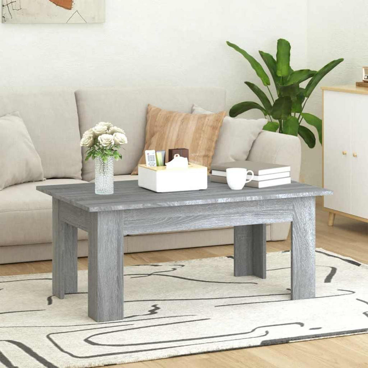 COUCHTISCH Moderner 100/60/42 cm aus Holzwerkstoff Grau Sonoma Rechteckig - Silbereichenfarben, Holz (60/100/42cm) - vidaXL