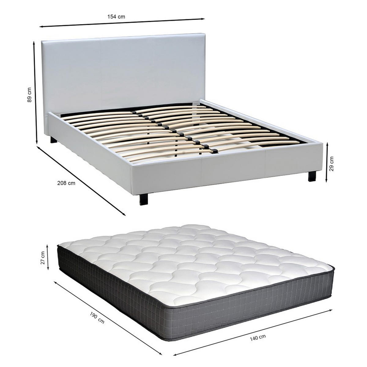 DOPPELBETT ATLANTA /140x190 mit Matratze - Weiß - Weiß, Holzwerkstoff (140/190cm) - Weber Industries