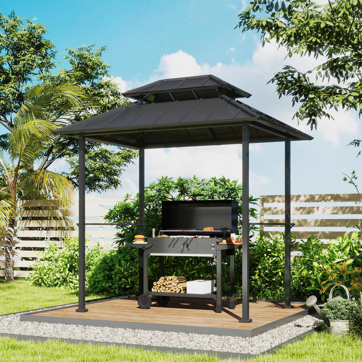 PAVILLON DE-12658 244/184/258 cm Doppeldach mit 2 Regalen Schwarz - Schwarz, Metall (467.36/655.32/619.76cm) - ComfortXL