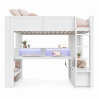 HOCHBETT 90/200 cm in Weiß mit Schreibtisch, Regal, Schublade und LED - Weiß, Holz/Holzwerkstoff (90/200cm) - CHICFURN