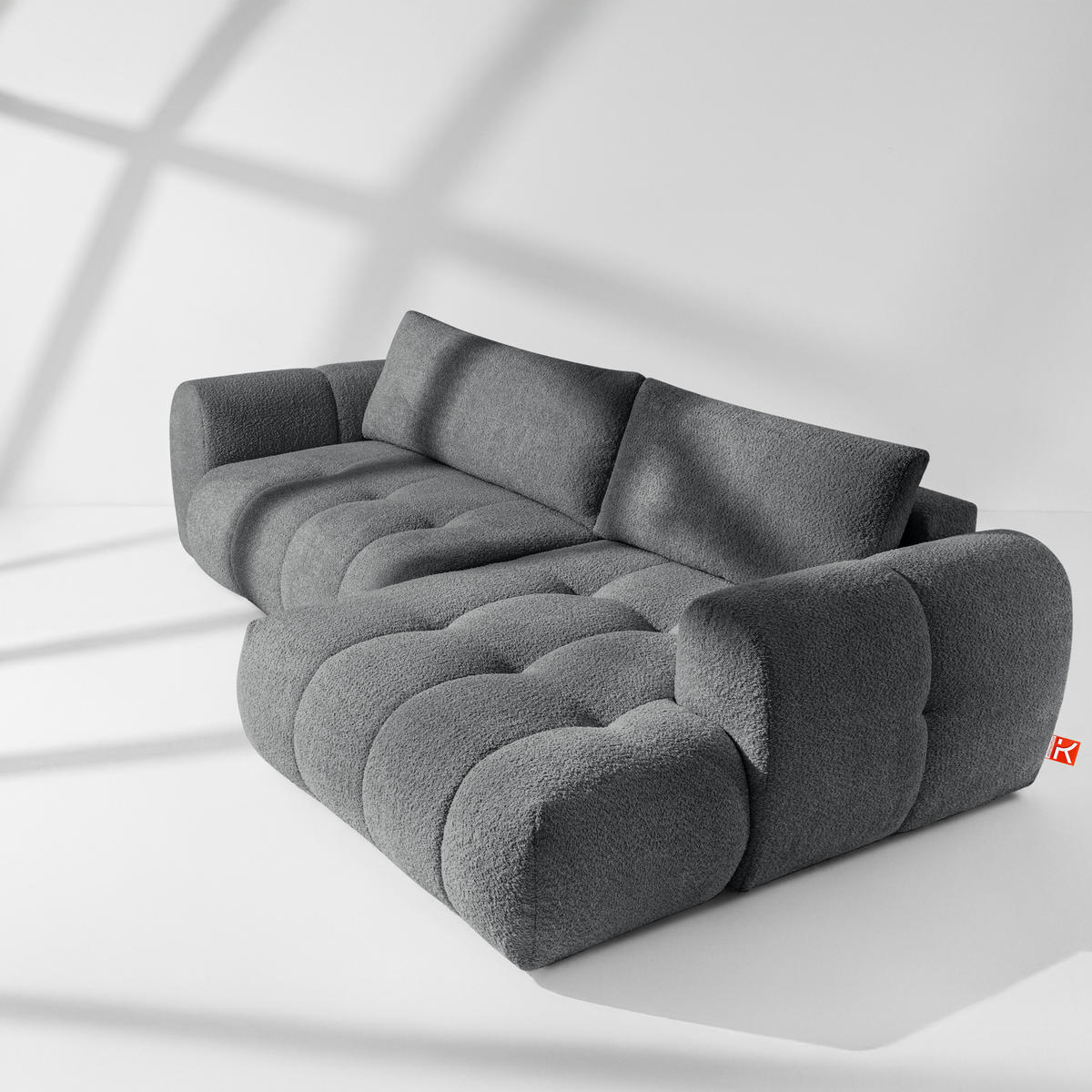 ECKSOFA RECHTS LIRA, Dunkelgrau, Bouclé - Dunkelgrau, Holz/Holzwerkstoff (295/112cm) - KONSIMO®