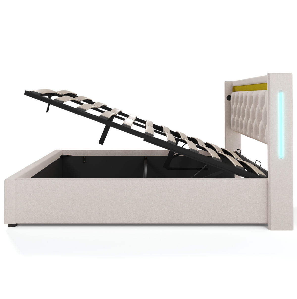 POLSTERBETT 140/200 cm Beige mit Stauraum, LED und USB- und Type-C-Anschlüssen - Beige, Textil (140/200cm) - Flora Grace