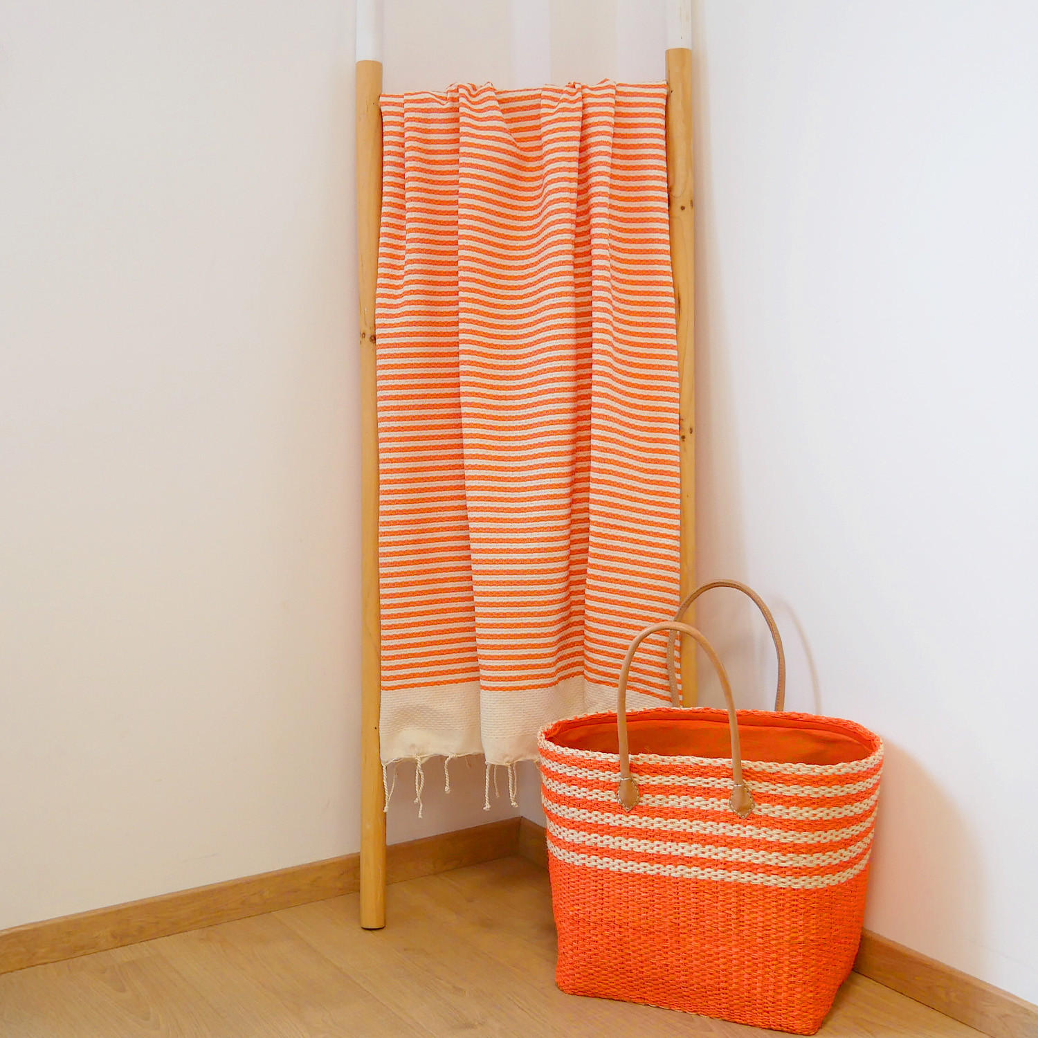 HAMMAMTUCH Traditionelle Yadara 100x200 190g/m² orange - Orange, Textil (100/200cm) - LE COMPTOIR DE LA PLAGE