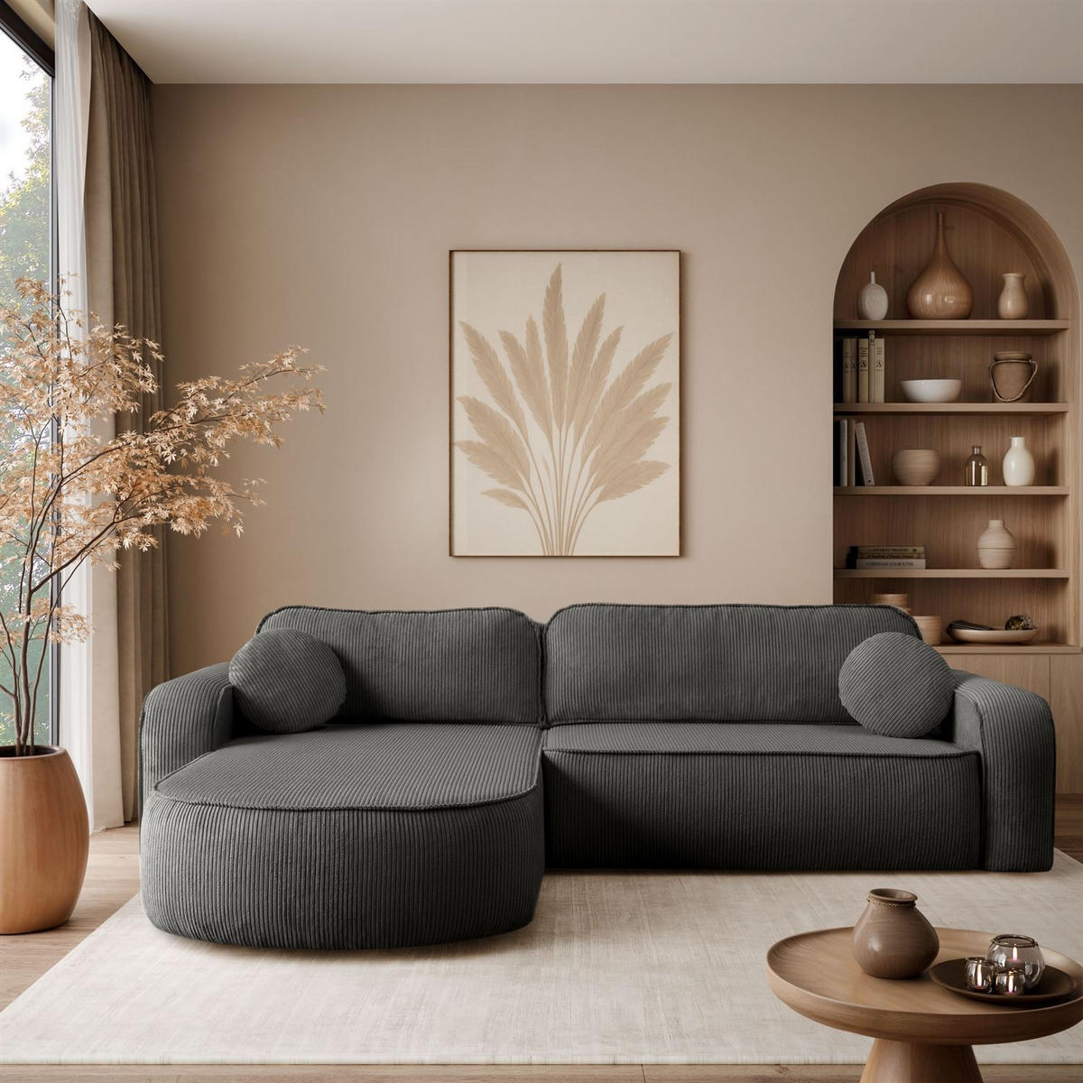 ECKSOFA VENUS mit Schlaffunktion und Bettkasten, Poso 34 - Dunkelgrau, Textil (275/178cm) - Lookway