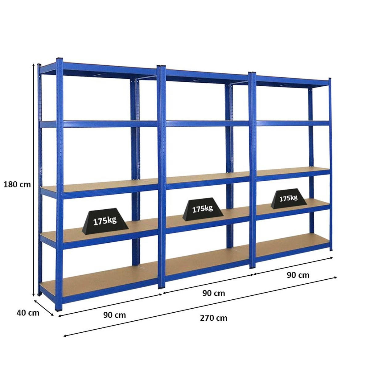 SCHWERLASTREGAL Ragnar 3er-Set mit 3x 180x90x40 cm Fachlast 175 kg Blau - Blau, Metall (270/180/40cm) - PROREGAL