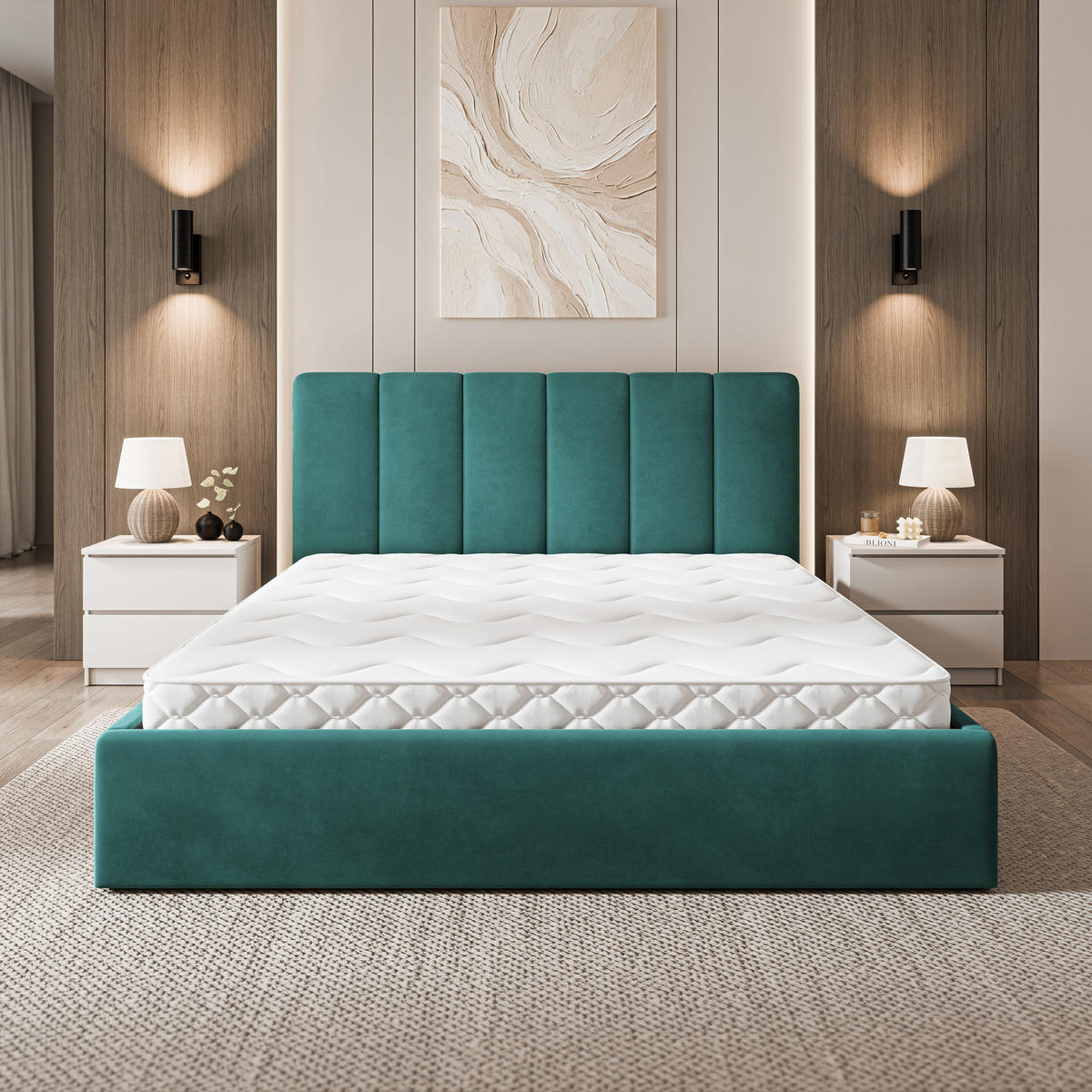 POLSTERBETT NEMIS 180x200 cm mit Bettkästen - Blau - Türkis, Holz (180/200cm) - MASSENO