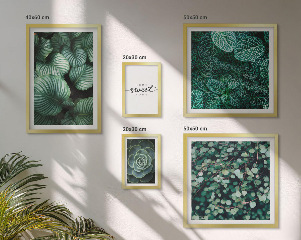 BILDER SET 5er Set - 50x50 cm & 20x30 cm & 40x60 cm Goldrahmen - Wellen, Sand, Wasser, Steine, Strand - Goldfarben, Kunststoff (40/60cm) - TULUP
