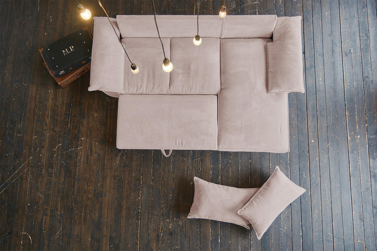 ECKSOFA DAMETO Pink Cord - Pink/Schwarz, Kunststoff/Textil (266/174cm) - KAWOLA
