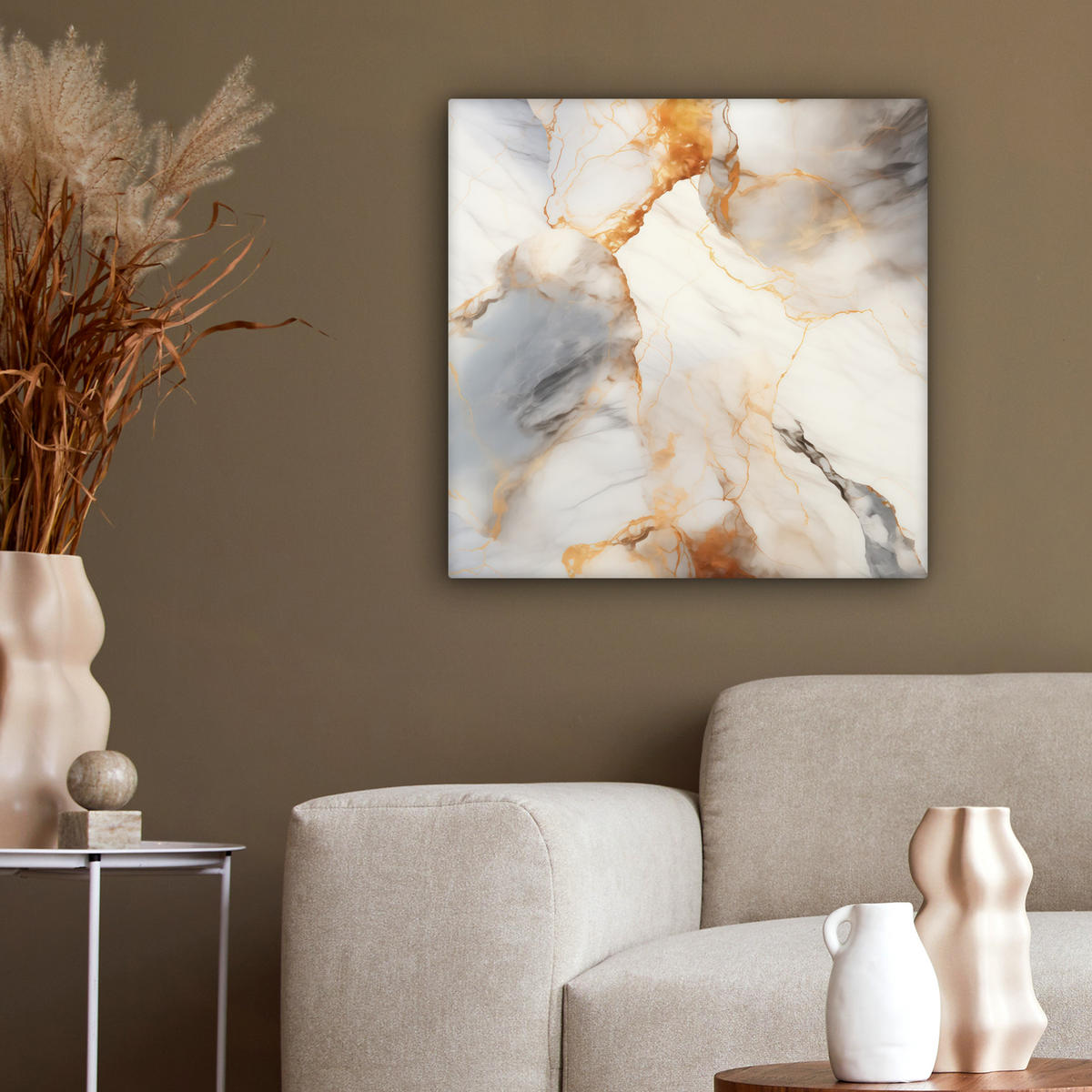 LEINWANDBILD Marmor - Grau - Gold 50x50 cm - Weiß, Textil (50/50cm) - MuchoWow