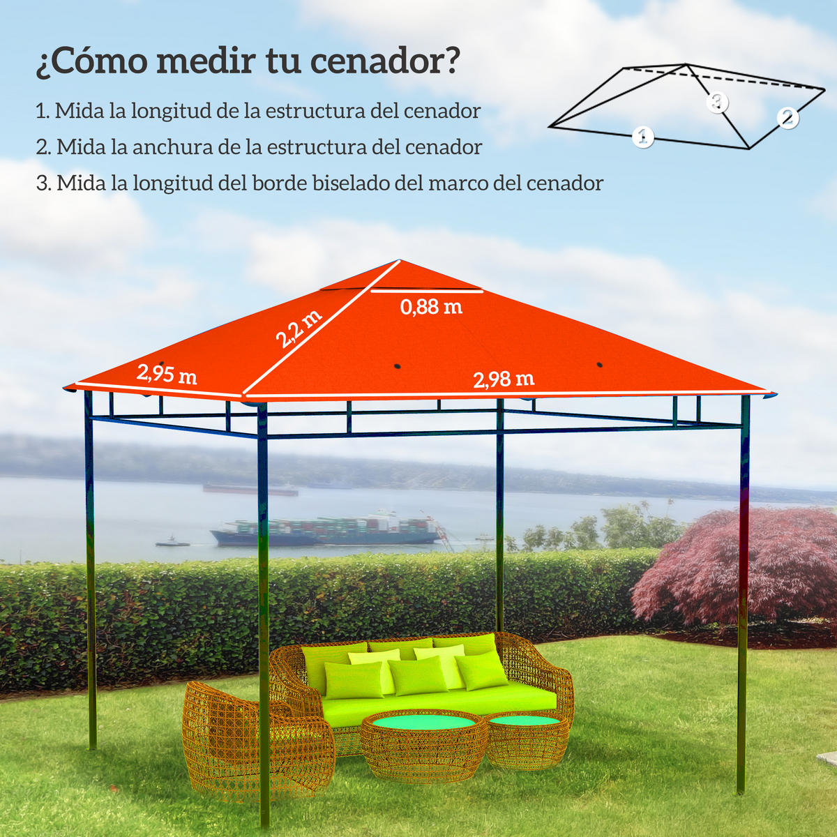 ERSATZDACH, 300x300 cm für Pavillon, orange, mit 8 Entwässerungs- und Belüftungslöchern - Multicolor, Kunststoff (298/295cm) - FORIOUS