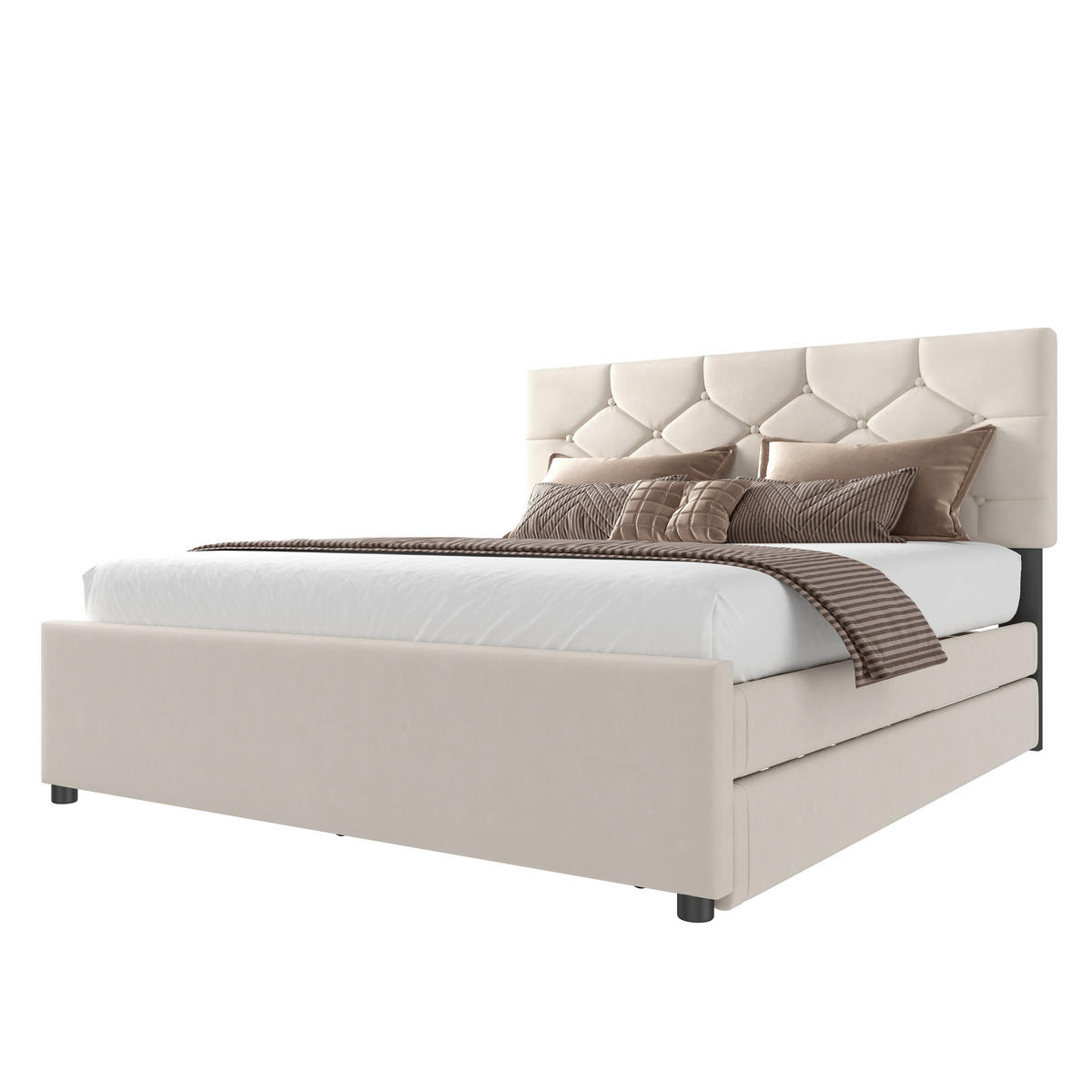 POLSTERBETT 140/200 cm mit Rollcontainer aus Samt Beige - Beige, Textil (140/200cm) - OKWISH