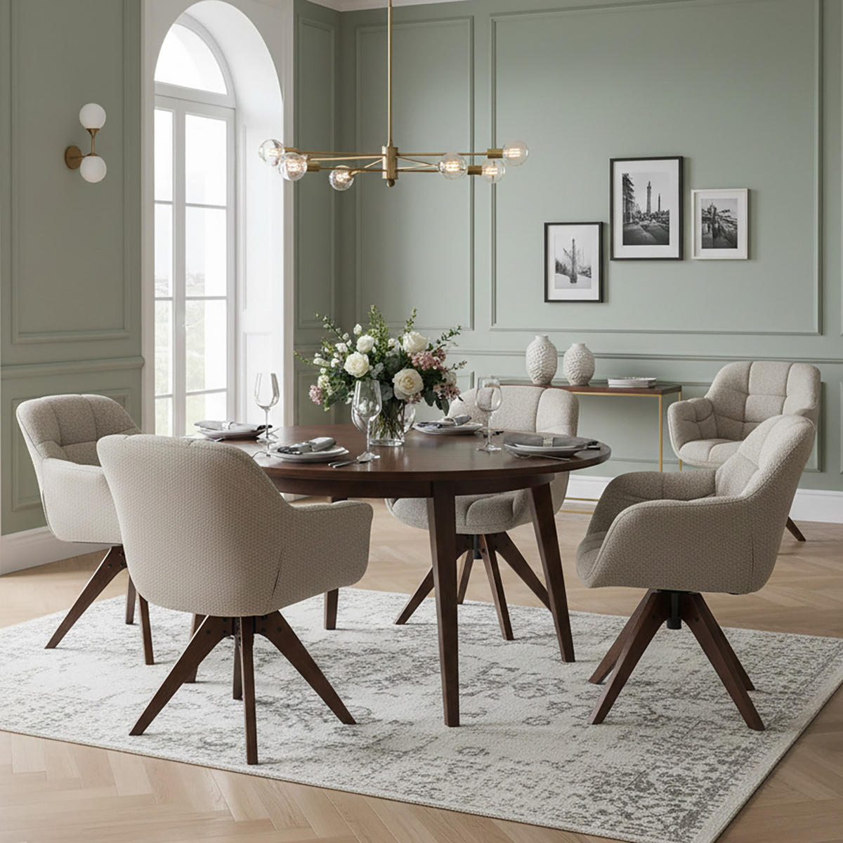 DREHSTUHL Mika-Nele 2er-Set - Beige/Nussbaumfarben, Eichenholz/Holz (65/81/66cm) - DUBI Möbel