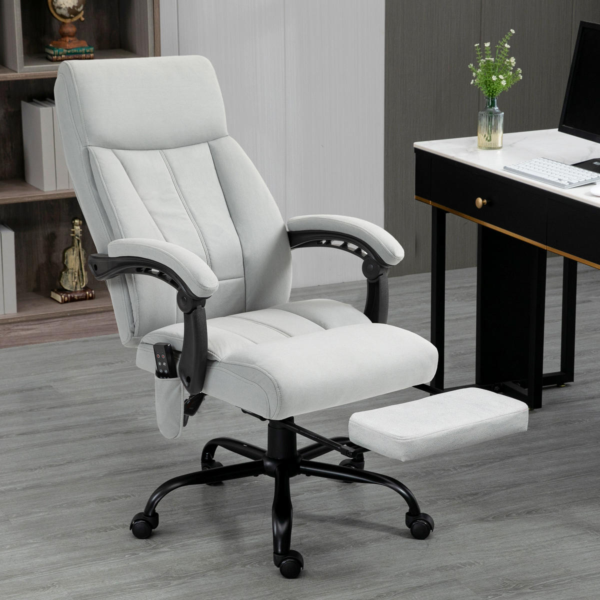 BÜROSTUHL mit Vibrationsmassage, Ergonomisch Schreibtischstuhl mit Liegefunktion - Hellgrau, Kunststoff (74/119/65cm) - Vinsetto