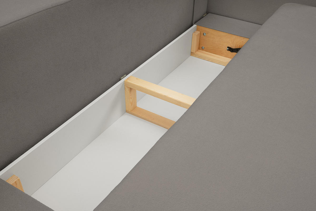 BETTSOFA AMICO Grau Bucle-Stoff mit Schlaffunktion - Grau, Holz (238/86.5/101cm) - MASSENO