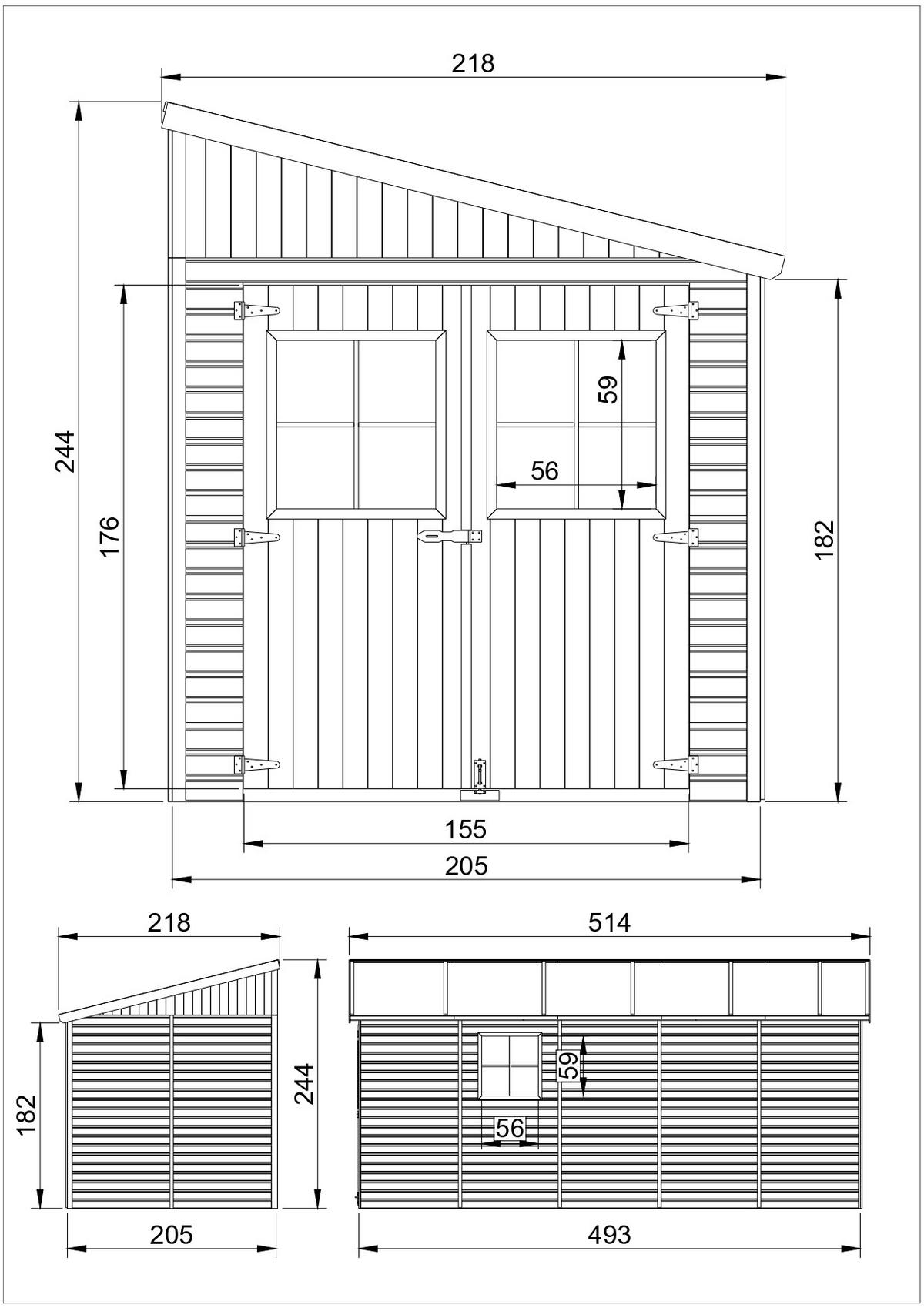 HOLZ-GARTHENHAUS (mit Seitenwand) - H244x216x514 cm/10,2 m2 - M341A - Beige, Holz (218/244/493cm) - Timbela