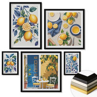 WANDBILDER 5er-Set - 50x50 cm & 20x30 cm & 40x60 cm Schwarzer Rahmen - Grüne Oliven, Eukalyptus - Schwarz, Kunststoff (40/60cm) - ArtPrintCave