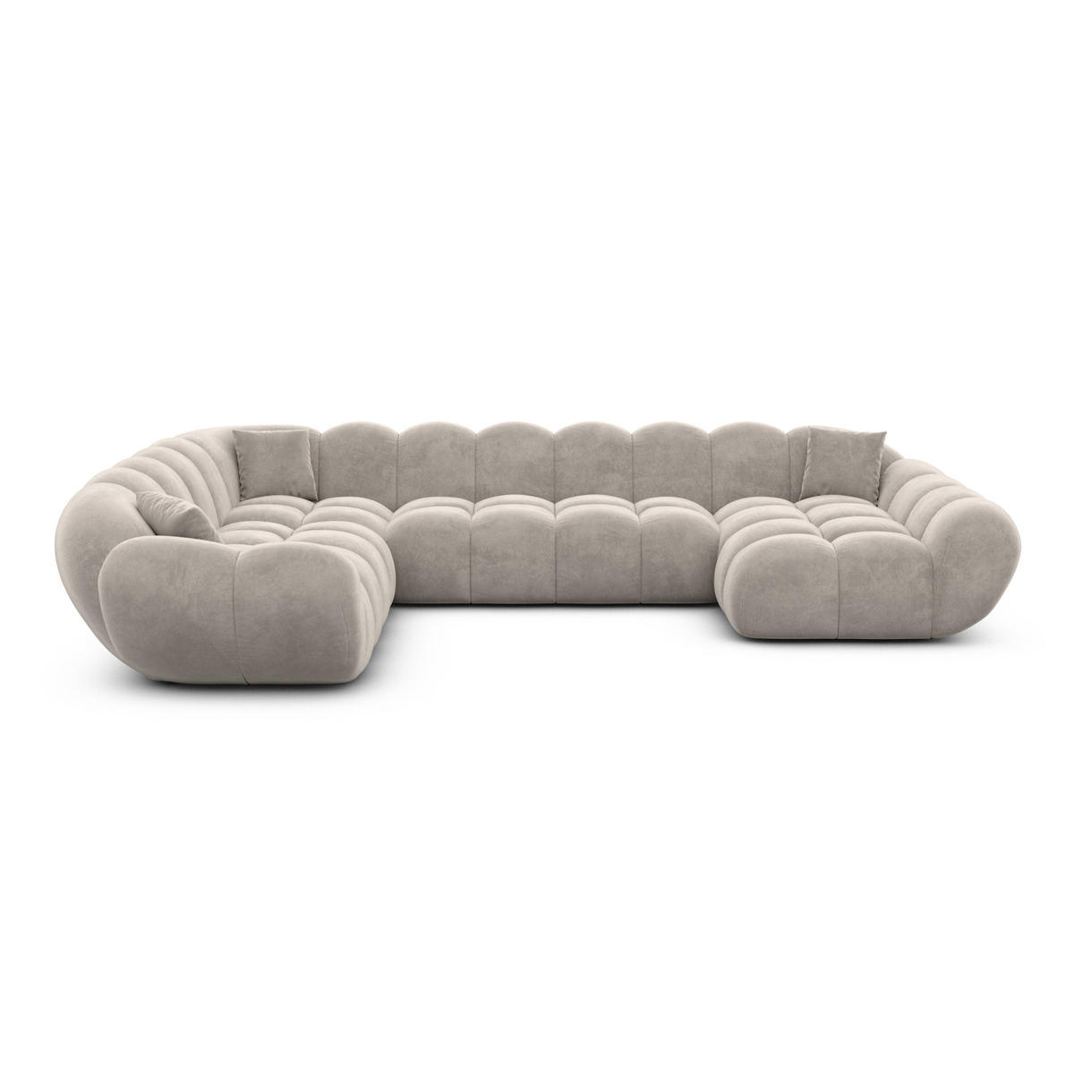 WOHNLANDSCHAFT Liva Sand Samtstoff U-Form XXL Rechts - Sandfarben, Textil (258/70/323cm) - VAROYAL