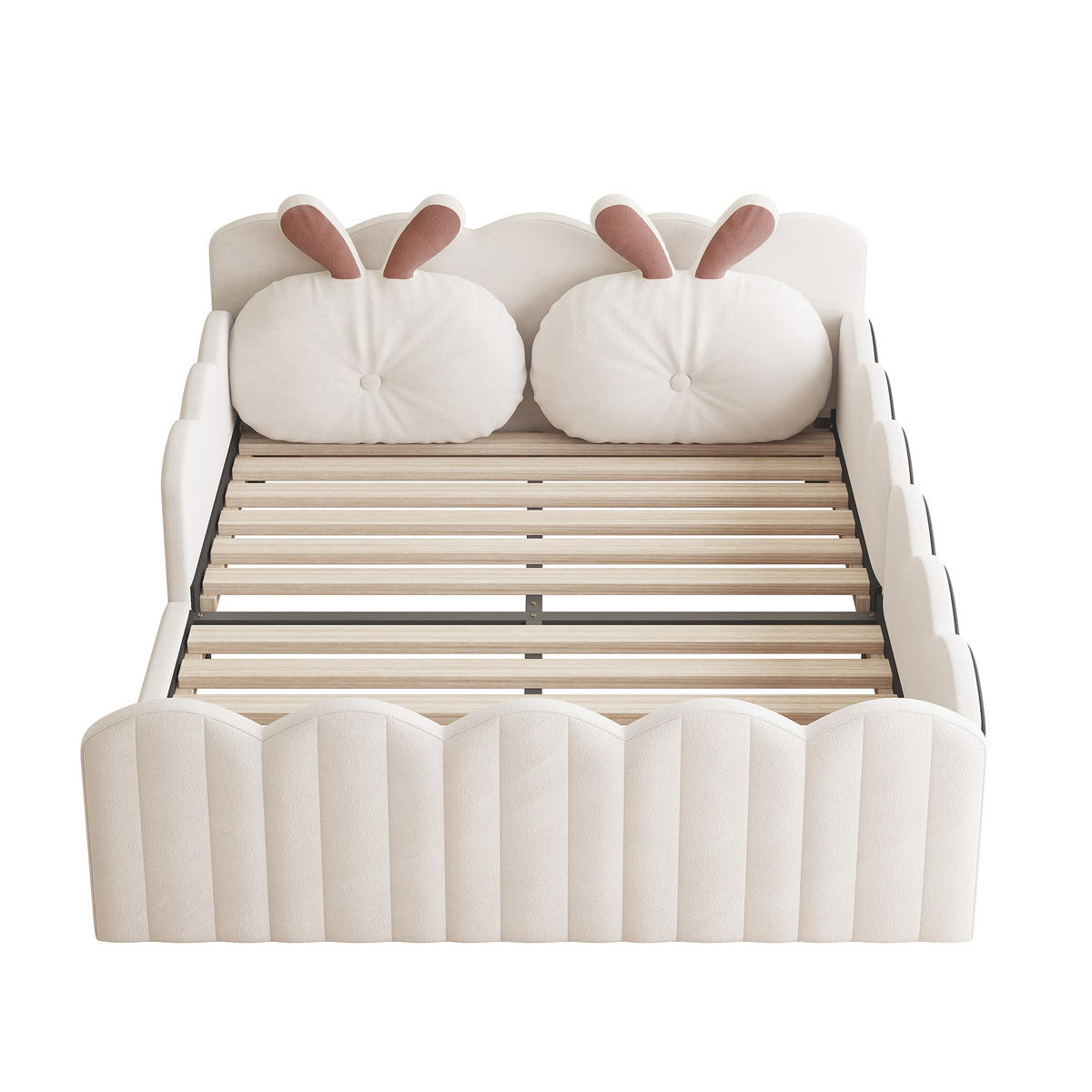POLSTERBETT 140/200 cm in Beige mit Schutzgeländer und Kaninchen-Kopfteil Samt - Beige, Holzwerkstoff/Textil (140/200cm) - CHICFURN