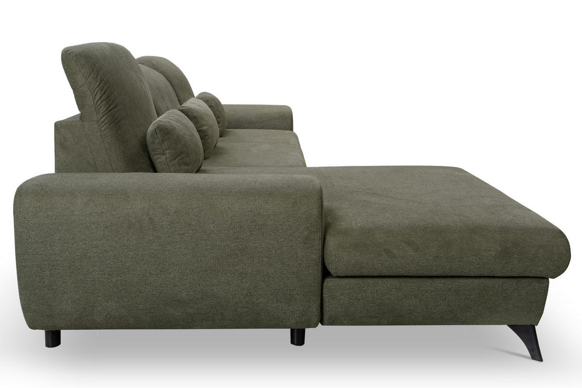 ECKSOFA LUCE L-S Olivgrün Plüsch-Stoff mit Schlaffunktion - Olivgrün, Holz (279/172cm) - MASSENO