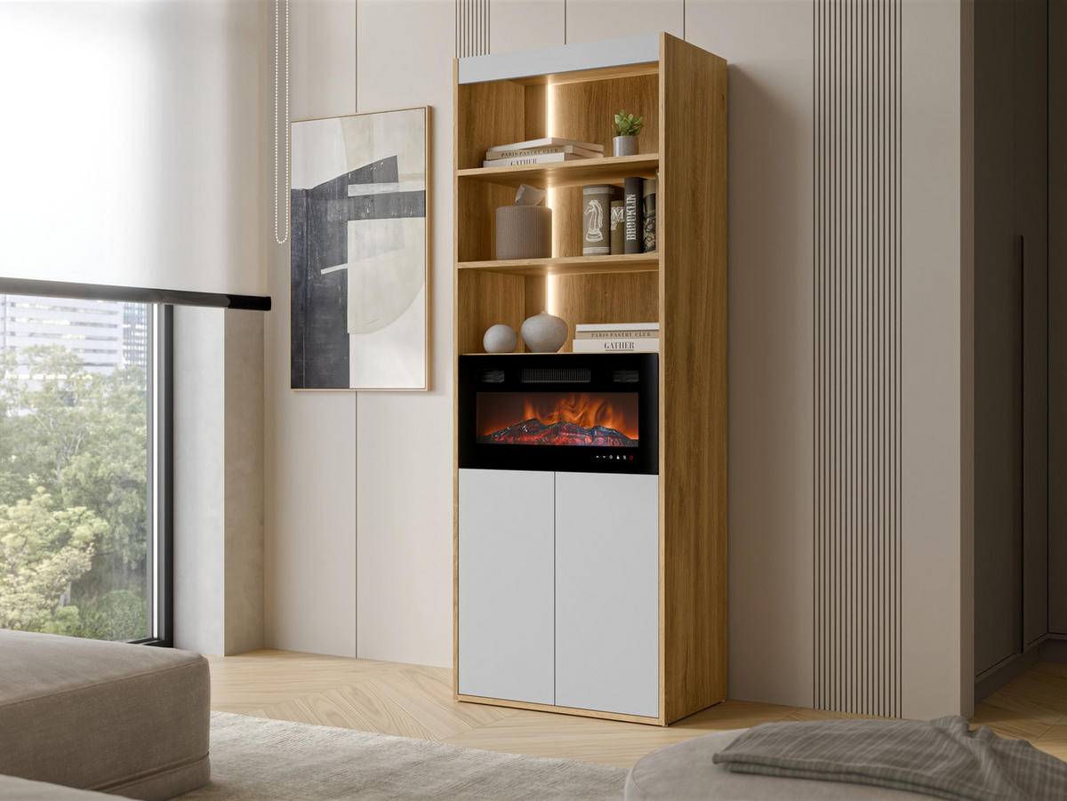 STANDREGAL Fiore EF 60 2D mit Kamin - Eichefarben/Schwarz, Holzwerkstoff/Kunststoff (64/176/39cm) - MIRJAN24