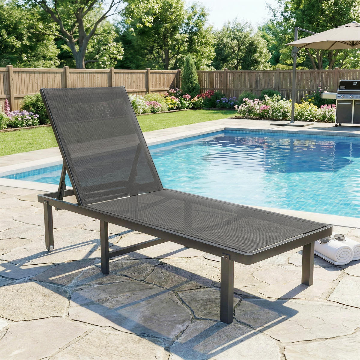 SONNENLIEGE DE-15696 mit Rollen Dunkelgrau - Dunkelgrau, Metall (62/88/190cm) - ComfortXL