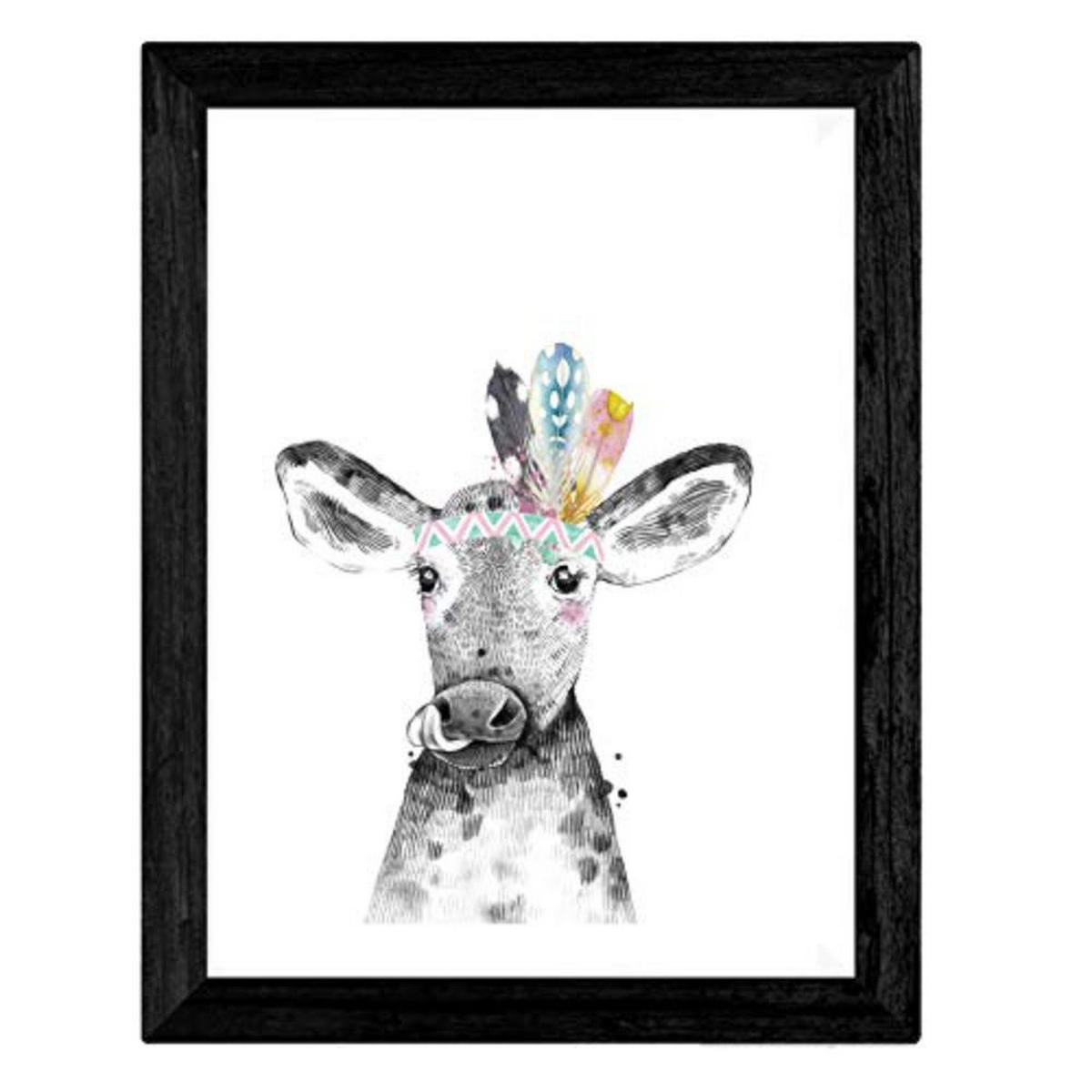 POSTER Set mit 4 Kindertiere mit farbigen Federn A3 Schwarzer Rahmen - Schwarz, Papier (29.7/3cm) - Nacnic