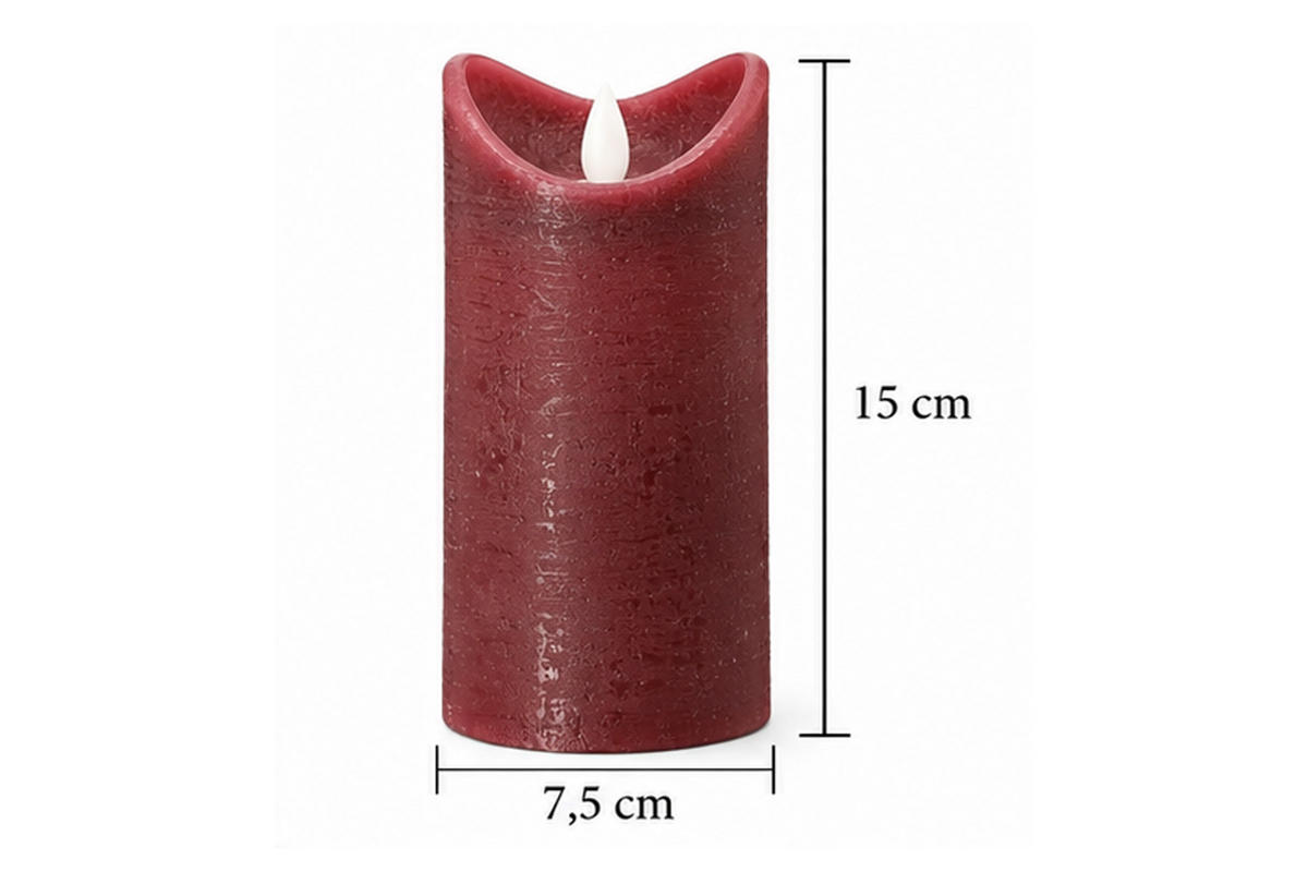 LED-KERZE Ø7,5x15 cm, Dunkelrot - Dunkelrot, Naturmaterialien (7.5/7.5/15cm) - dasmöbelwerk