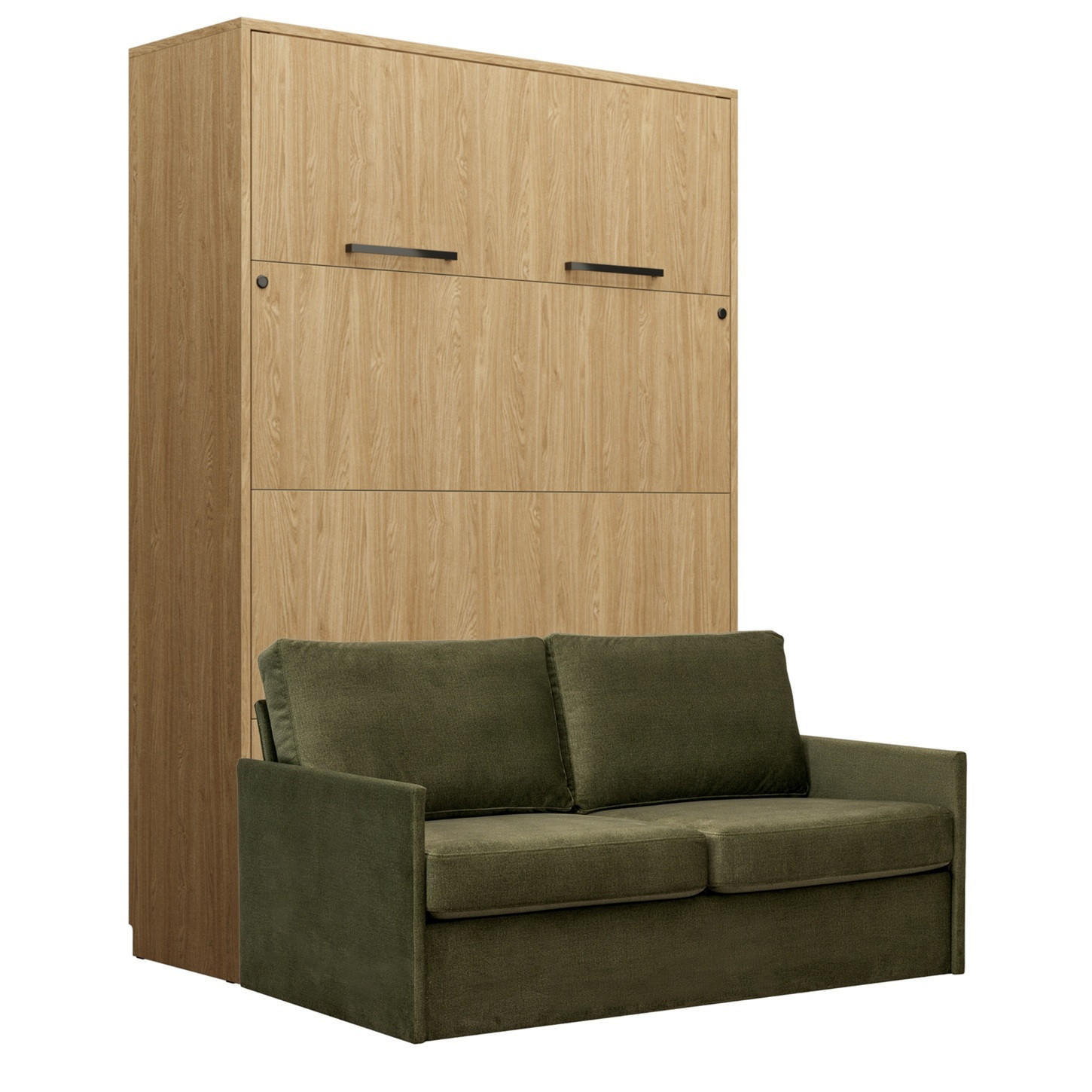 SCHRANKBETT Wandbett GN 140x200 eiche geölt mit LED & Sofa - Grün - Eichefarben/Grün, Holz/Holzwerkstoff (140/200cm) - QMM TraumMöbel