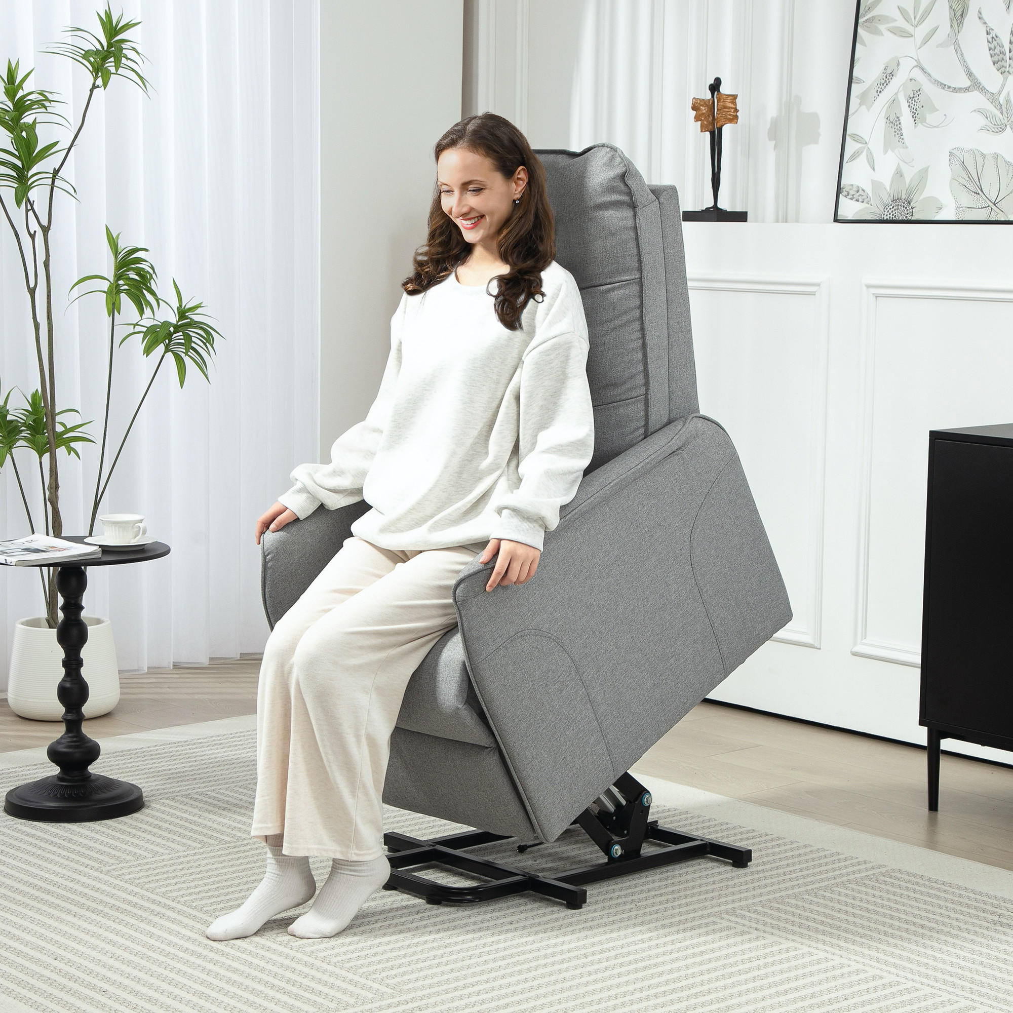 FERNSEHSESSEL mit Aufstehhilfe Elektrisch, bis 150kg, Grau - Grau, Metall (88/104/68cm) - HOMCOM