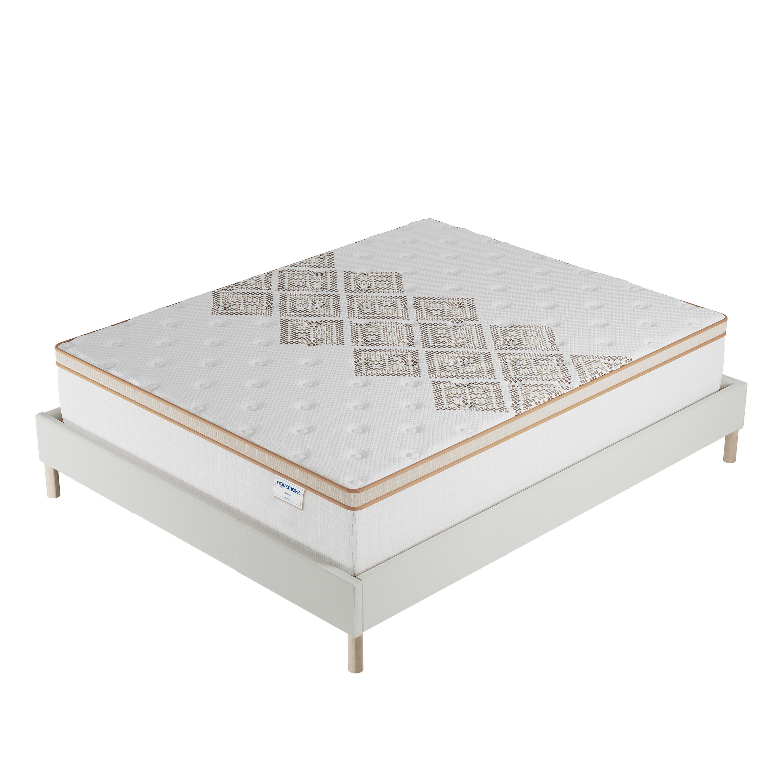 BETT und MATRATZE - 160 x 200 cm - Taschenfederkern - 28cm dick - Weiß, Naturmaterialien/Eichenholz (160/200cm) - November Sleep